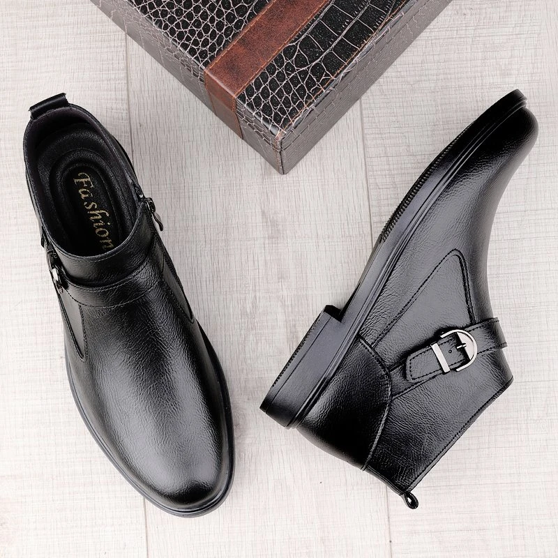 Men’s Genuine Leather Chelsea Winter Boots with Plush Lining