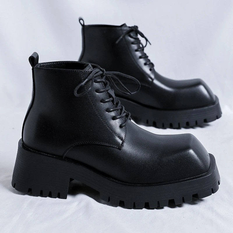 Men’s Vintage Leather Square-Toe Lace-Up Ankle Boots