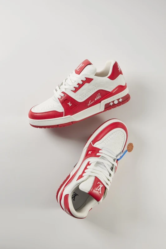 Louis Vuitton Red & White Luxury Low-Top Sneakers