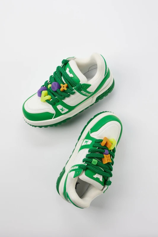 Louis Vuitton Green Leather Trainer Sneakers – White & Emerald Green Designer Shoes