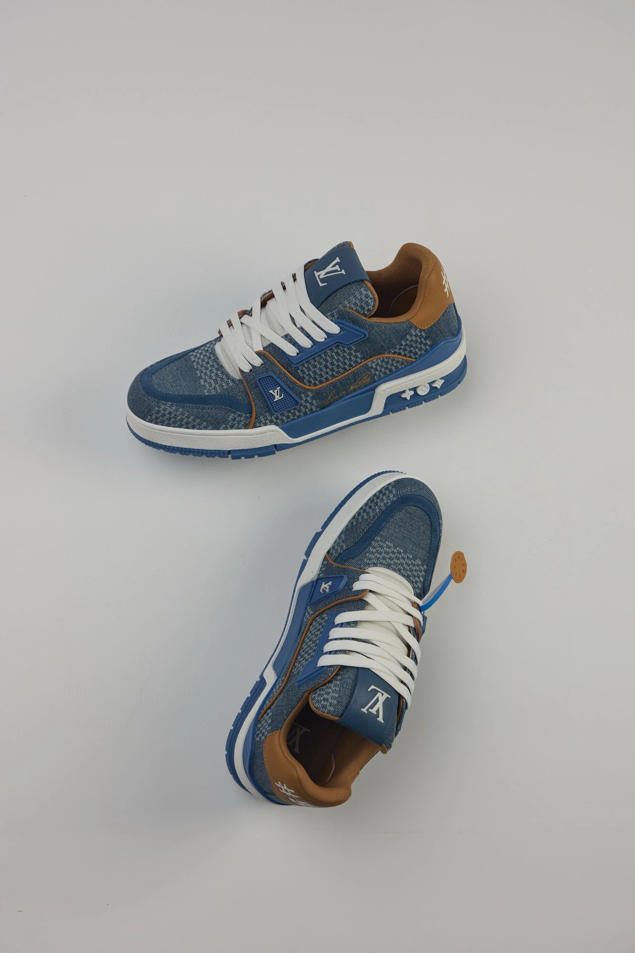 Louis Vuitton Blue & Brown Denim Pattern Low-Top Sneakers
