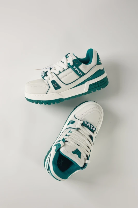 Louis Vuitton Leather Trainer Sneakers – White & Teal Luxury Designer Shoes
