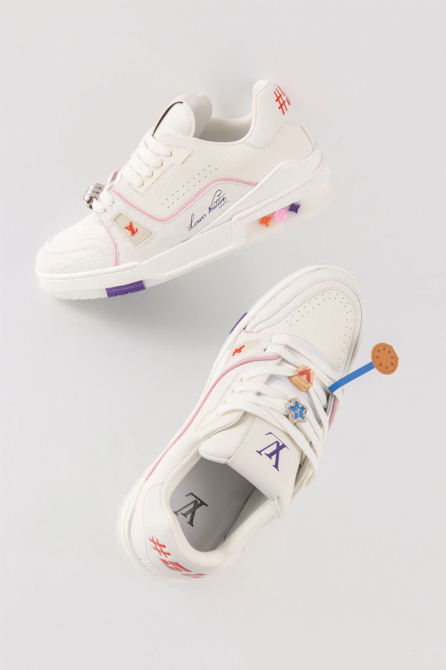 Louis Vuitton White, Pink & Purple Low-Top Luxury Fashion Sneakers for Men & Women