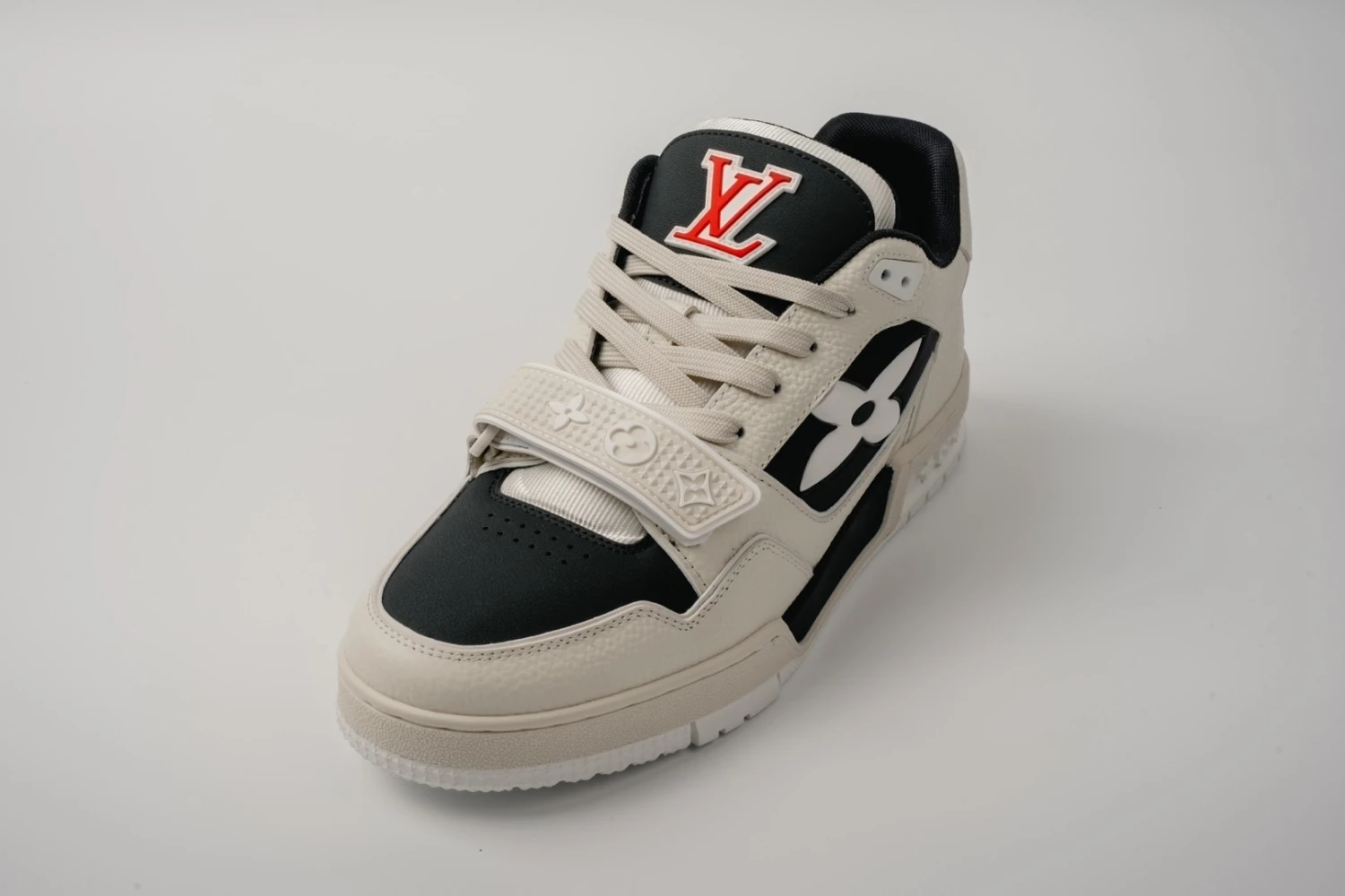 Louis Vuitton Ivory and Black Floral Strap Sneakers