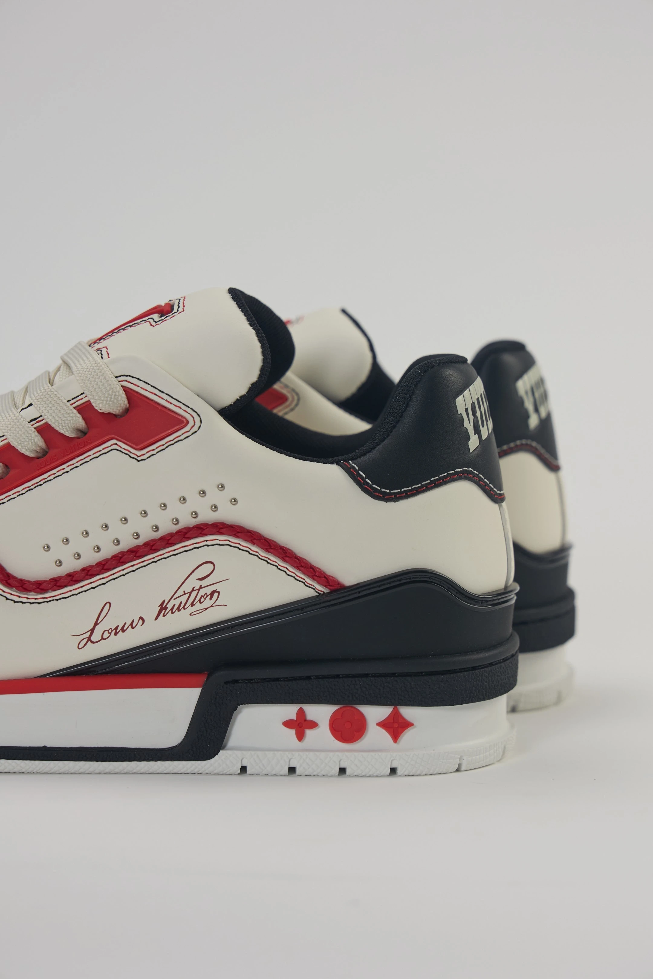 Louis Vuitton White, Red & Black Low-Top Luxury Fashion Sneakers for Men
