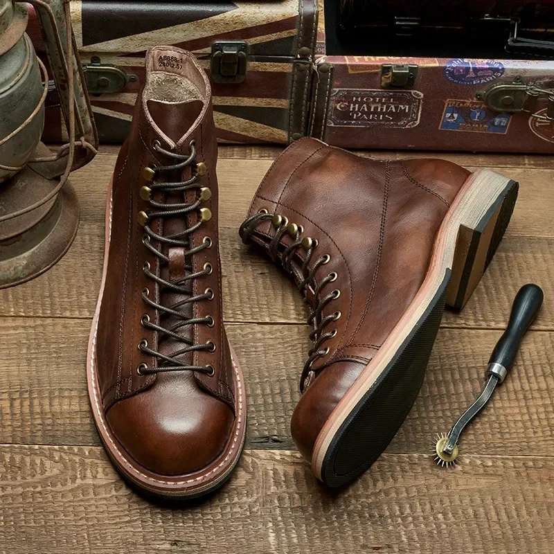 Handmade British Leather Men's Motorcycle & Work Boots