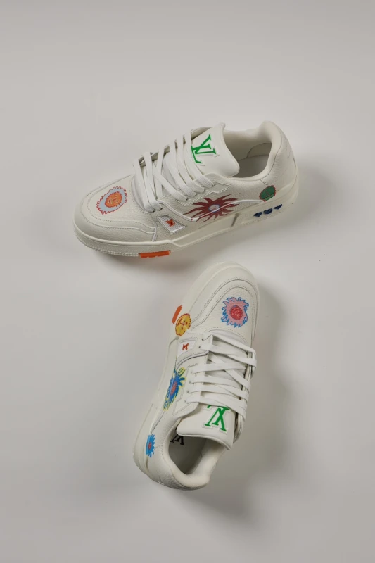 Louis Vuitton White Multi-Color Floral Artistic Low-Top Sneakers