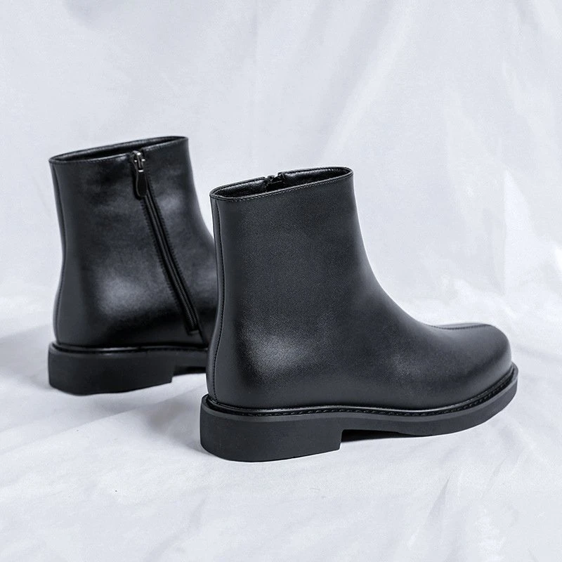 Men’s Black Leather Ankle Boots with Zipper