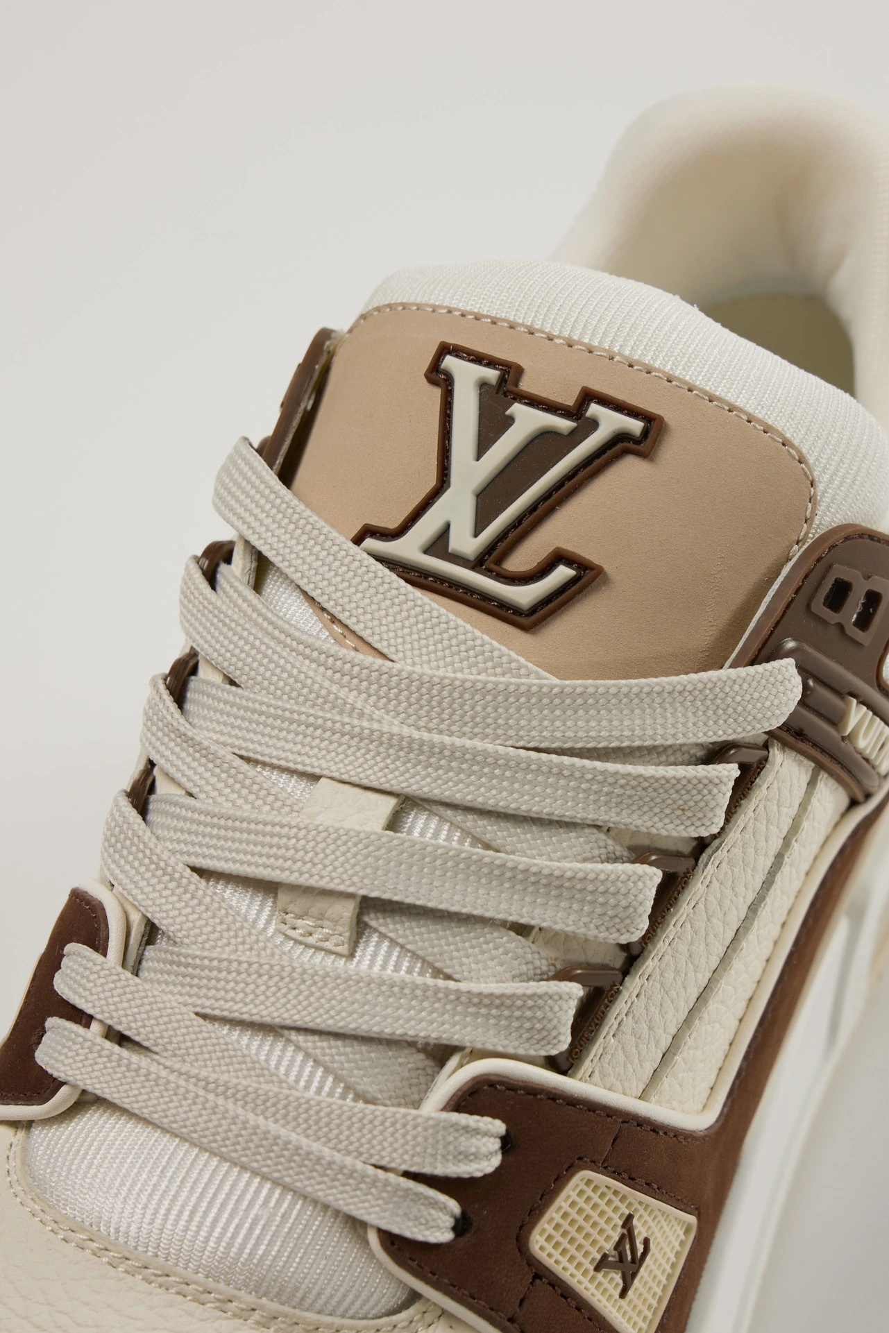Louis Vuitton Cream White & Chocolate Brown Low-Top Luxury Sneakers for Men & Women