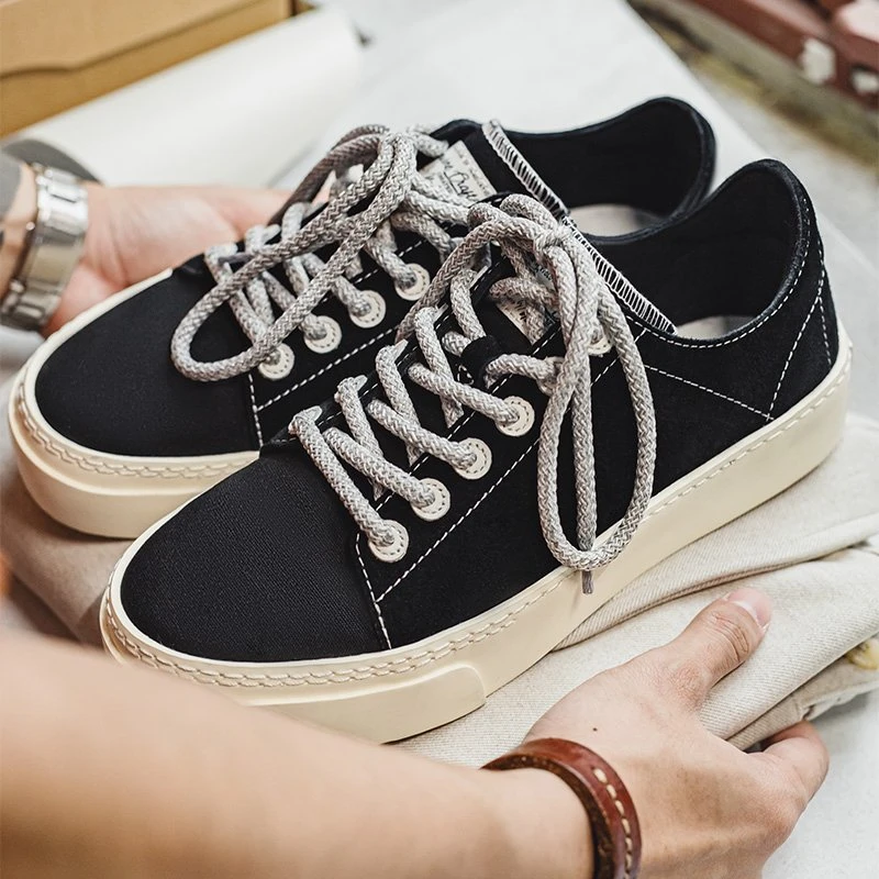 Men’s Black Casual Thick-Soled Canvas Sneakers