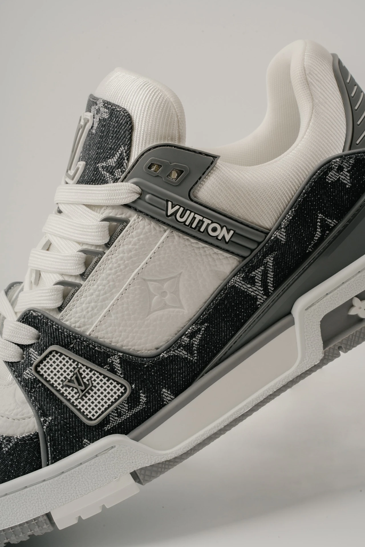 Louis Vuitton White, Grey & Monogram Low-Top Luxury Fashion Sneakers for Men & Women