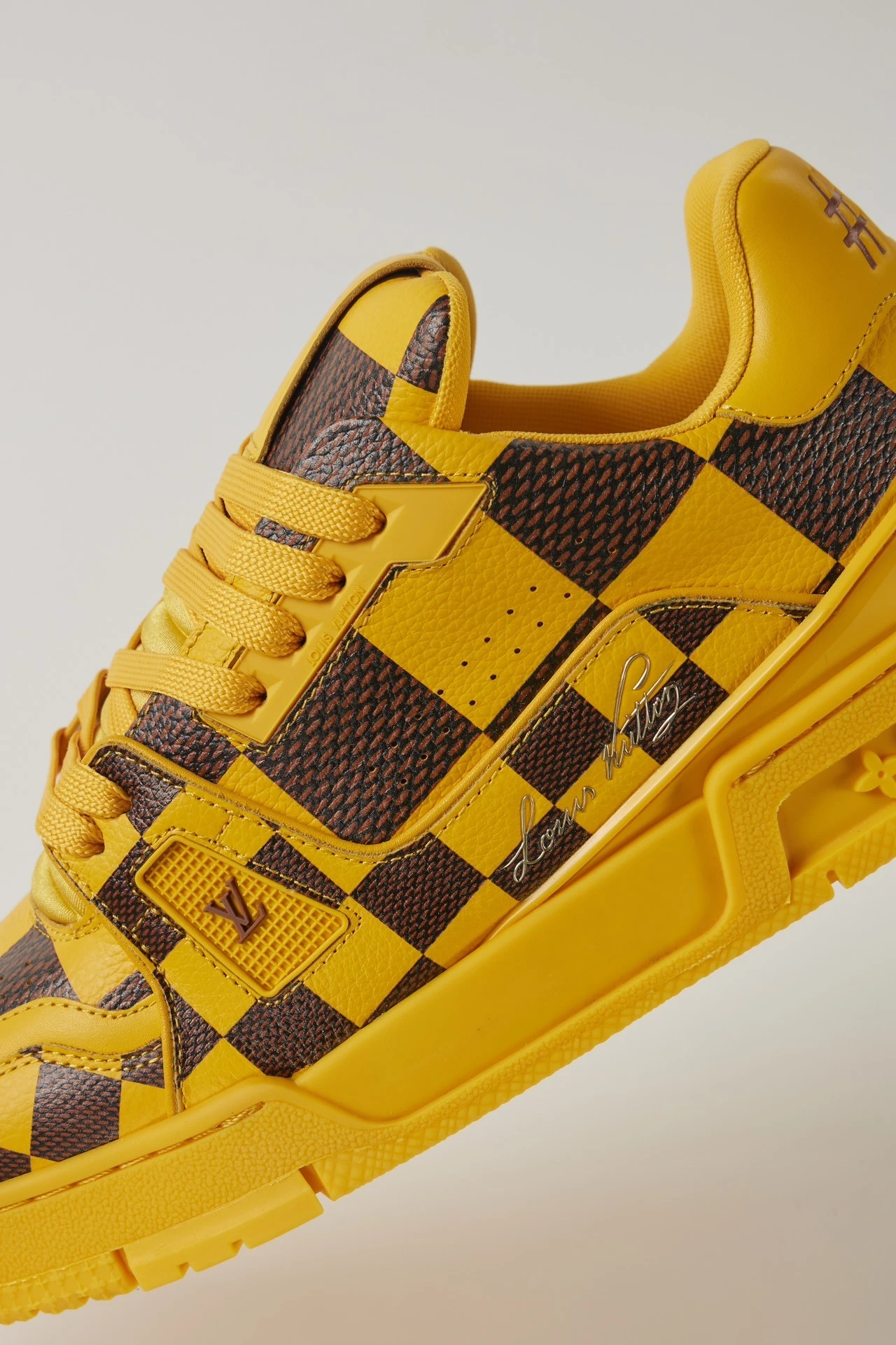 Louis Vuitton Yellow & Dark Brown Checkered Low-Top Luxury Sneakers for Men & Women