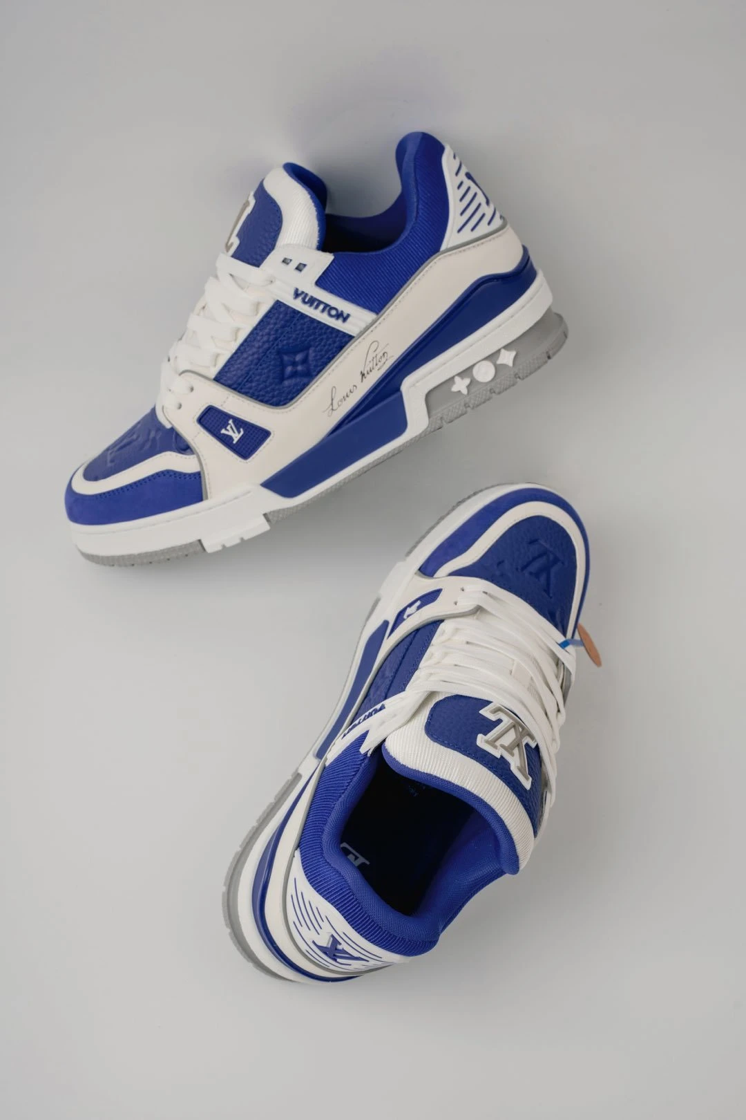 Louis Vuitton Royal Blue, White & Grey Low-Top Luxury Fashion Sneakers for Men & Women