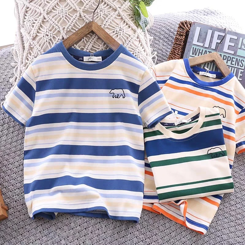 Kids Striped Short Sleeve T-Shirt - Comfy Cotton Casual Top for Boys & Girls