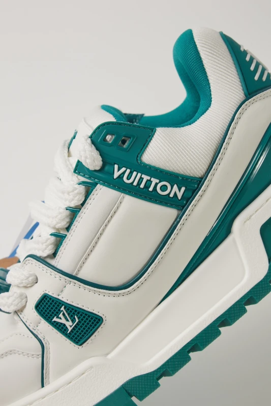 Louis Vuitton Leather Trainer Sneakers – White & Teal Luxury Designer Shoes