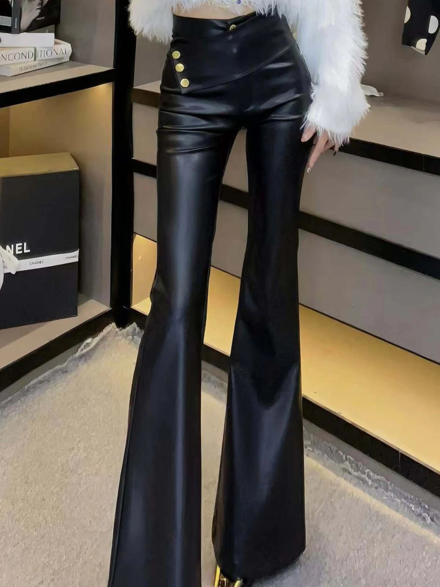 Women's Genuine Leather Pants - High-Waisted, Slim Fit, Luxury Fashion Trousers