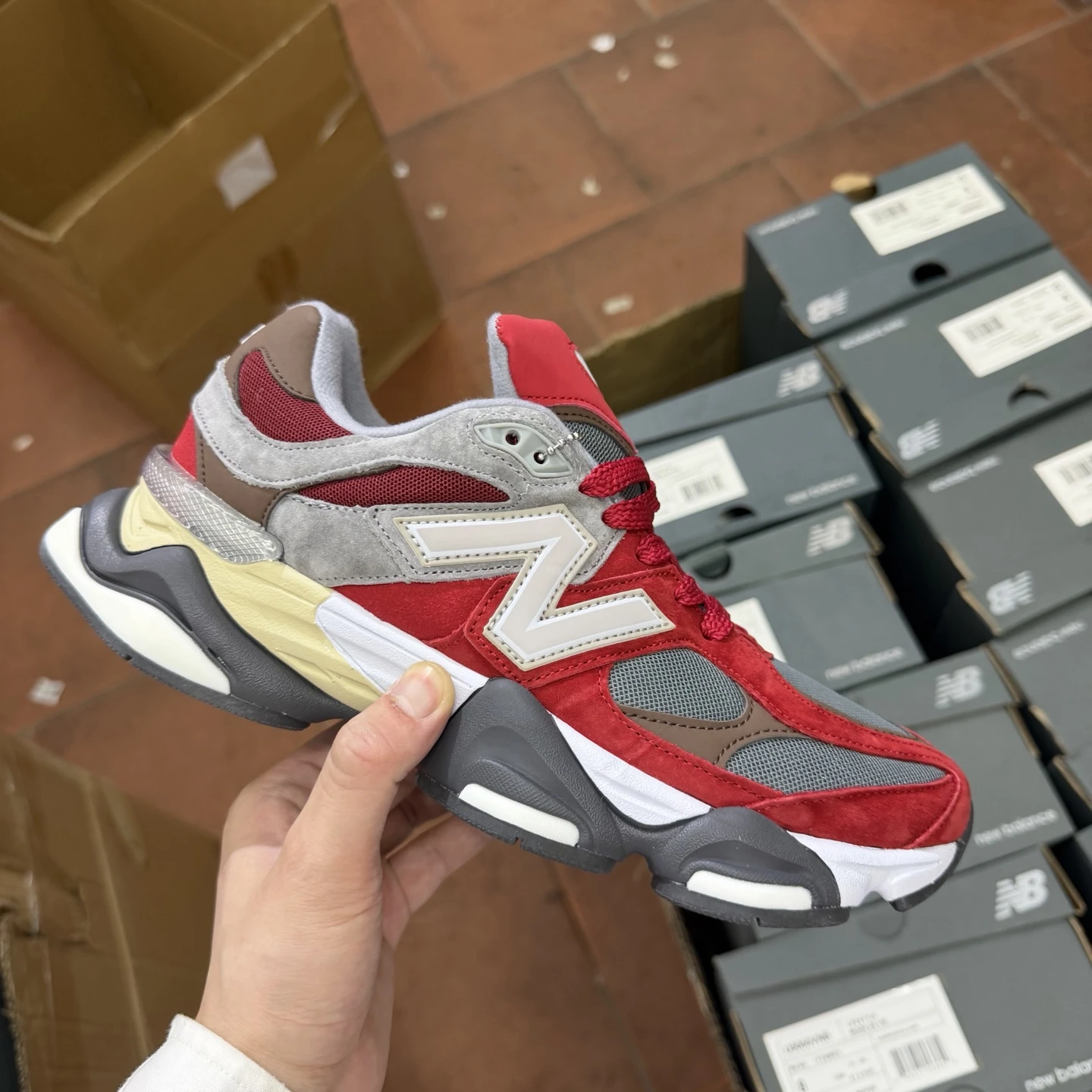 New Balance 9060 “Crimson Stone” Chunky Sneakers – Red Grey  Colors