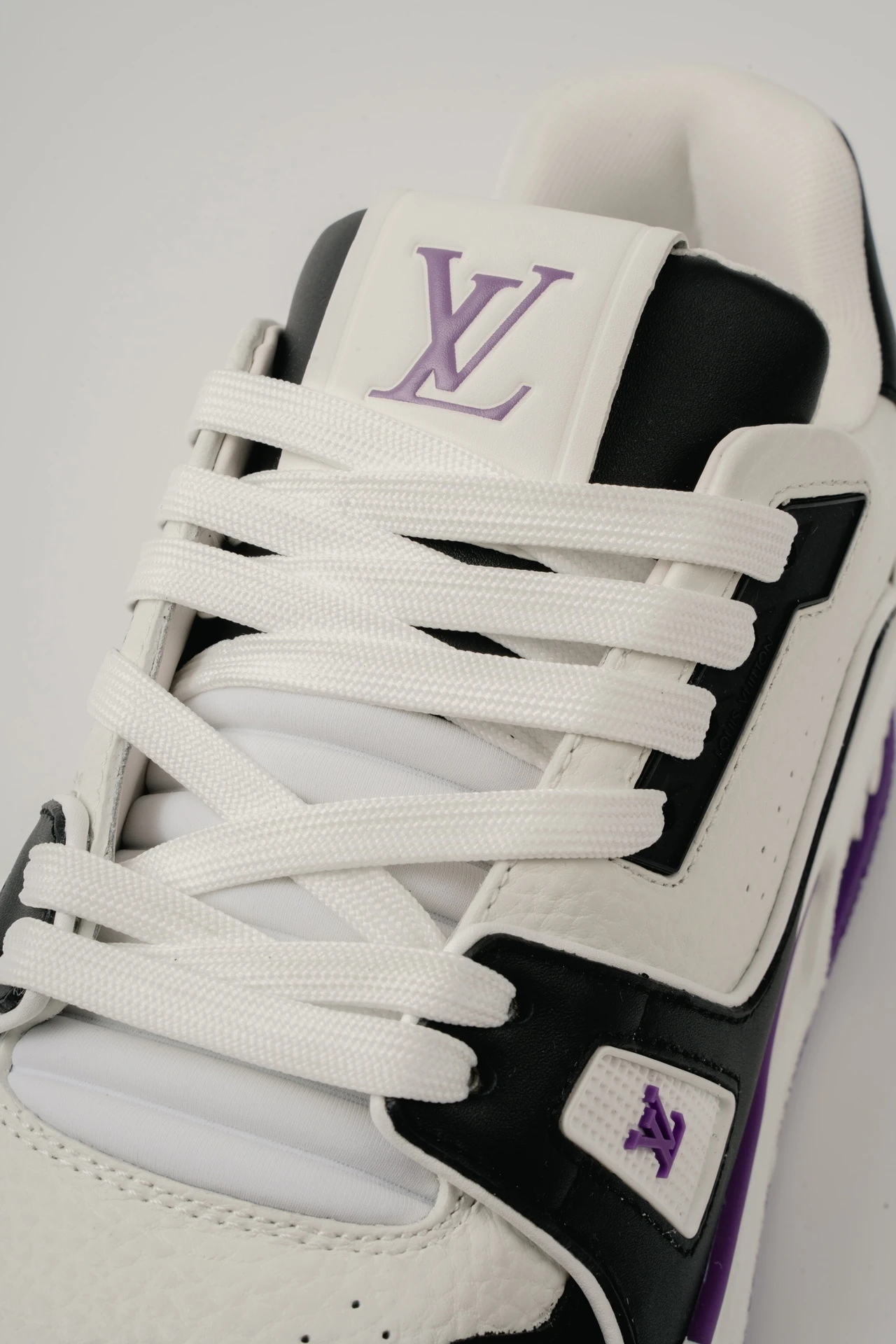 Louis Vuitton White, Black & Purple Low-Top Luxury Fashion Sneakers for Men & Women