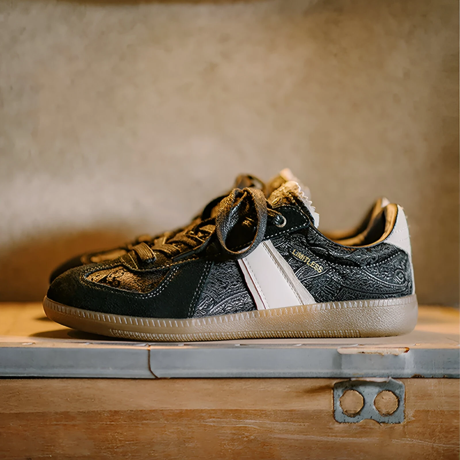 Vintage Black Silk Casual Sneakers for Men – Classic German Trainer Style