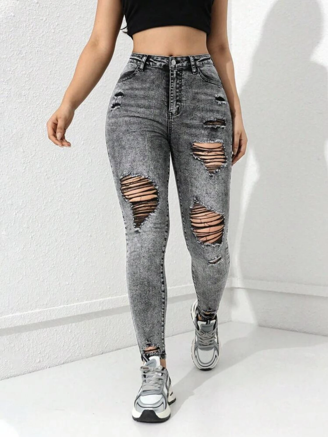 Women's Fashion Ripped Denim Trousers - Chic Distressed Jeans