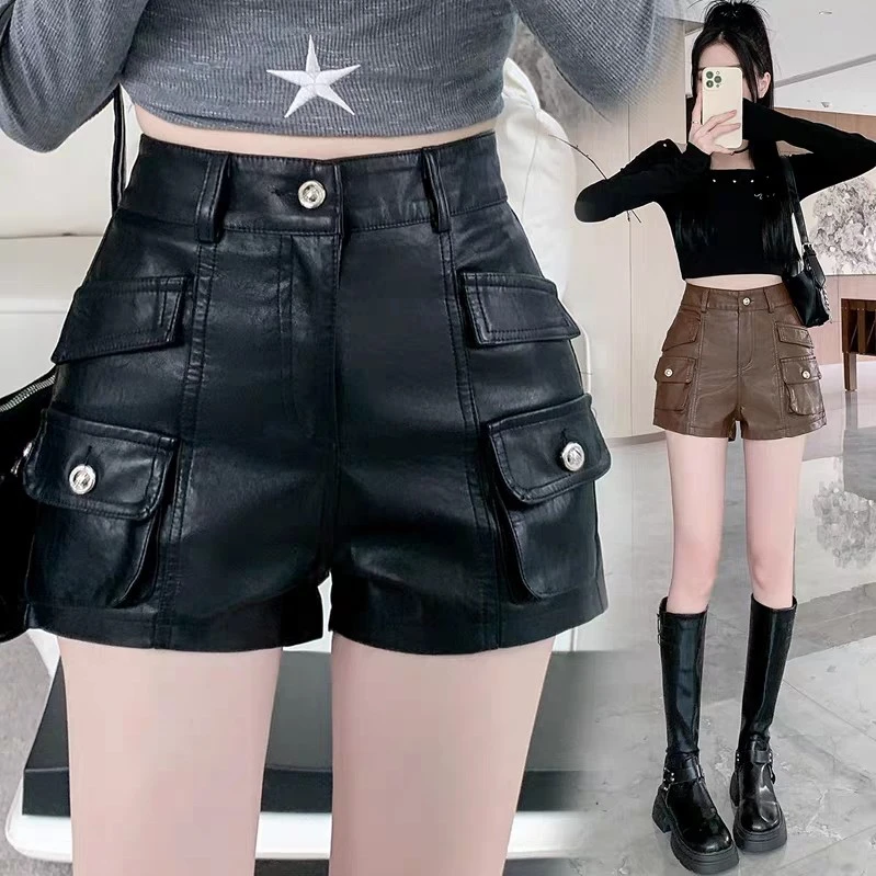 Women's Genuine Leather Shorts - High-Waisted, Slim Fit, Designer Style