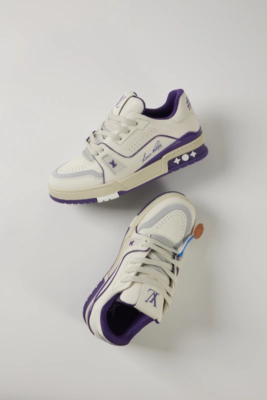 Louis Vuitton White & Purple Luxury Casual Sneakers