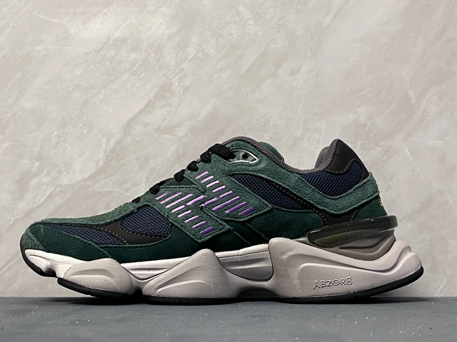 New Balance Forest Green Purple ABZORB Chunky Sneakers – Retro Suede Streetwear Running Shoes