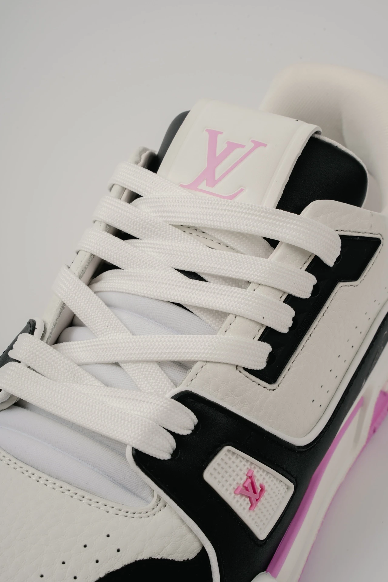 Louis Vuitton White, Black & Pink Low-Top Luxury Fashion Sneakers for Men & Women