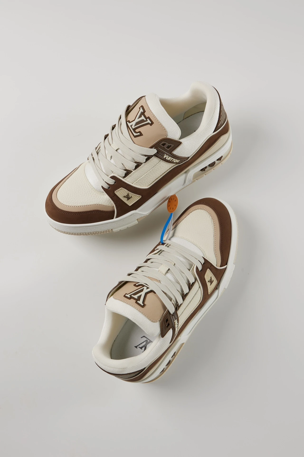Louis Vuitton Cream White & Chocolate Brown Low-Top Luxury Sneakers for Men & Women