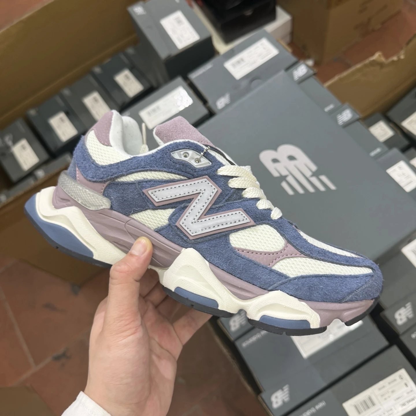 New Balance Chunky Runner Sneakers – Denim Blue, Lavender & White