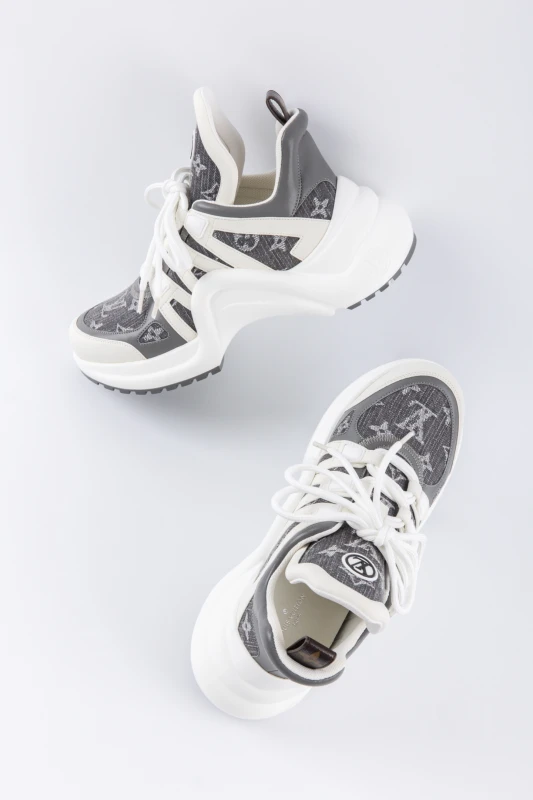 Louis Vuitton Archlight Grey Monogram Sneakers – White Charcoal Platform Shoes