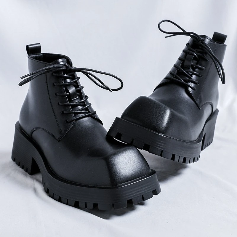 Men’s Vintage Leather Square-Toe Lace-Up Ankle Boots