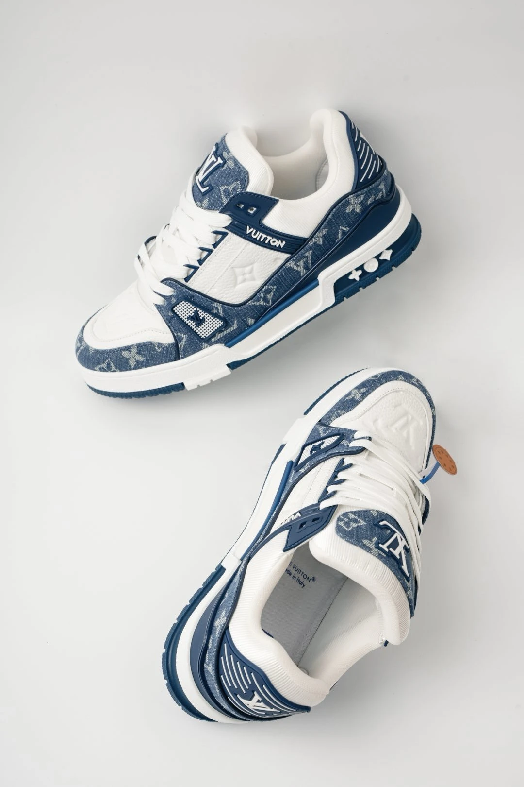 Louis Vuitton Blue Denim Monogram & White Low-Top Luxury Fashion Sneakers for Men & Women