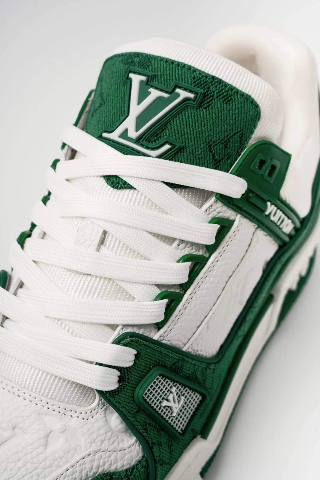 Louis Vuitton White & Green Monogram Low-Top Luxury Fashion Sneakers for Men & Women