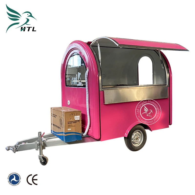Compact Pink Curved Mobile Food Trailer with Serving Window
