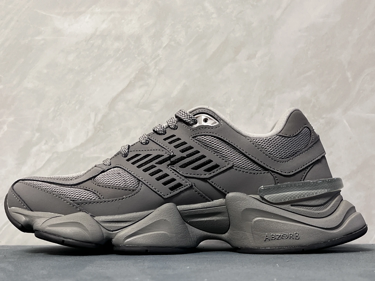 New Balance Steel Grey ABZORB Chunky Sneakers – Retro Mesh Streetwear Running Shoes
