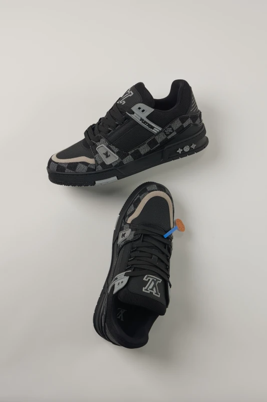Louis Vuitton Black & Grey Monogram Panel Low-Top Sneakers