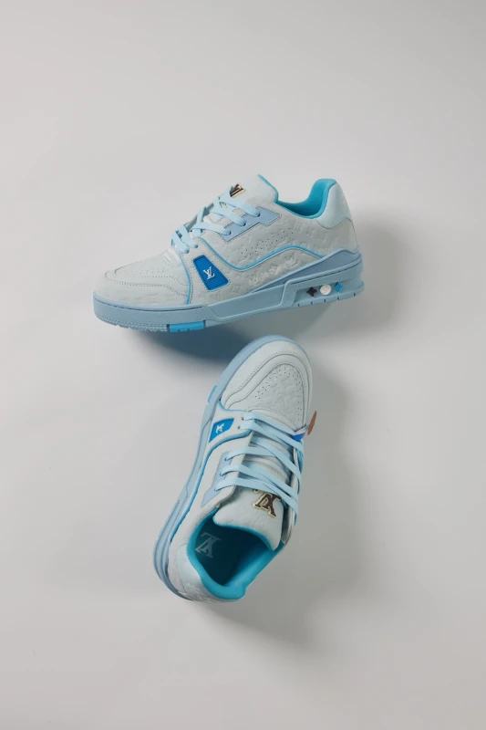 Louis Vuitton Sky Blue Monogram Embossed Low-Top Sneakers