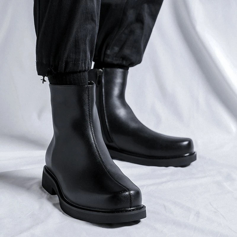 Men’s Black Leather Ankle Boots with Zipper