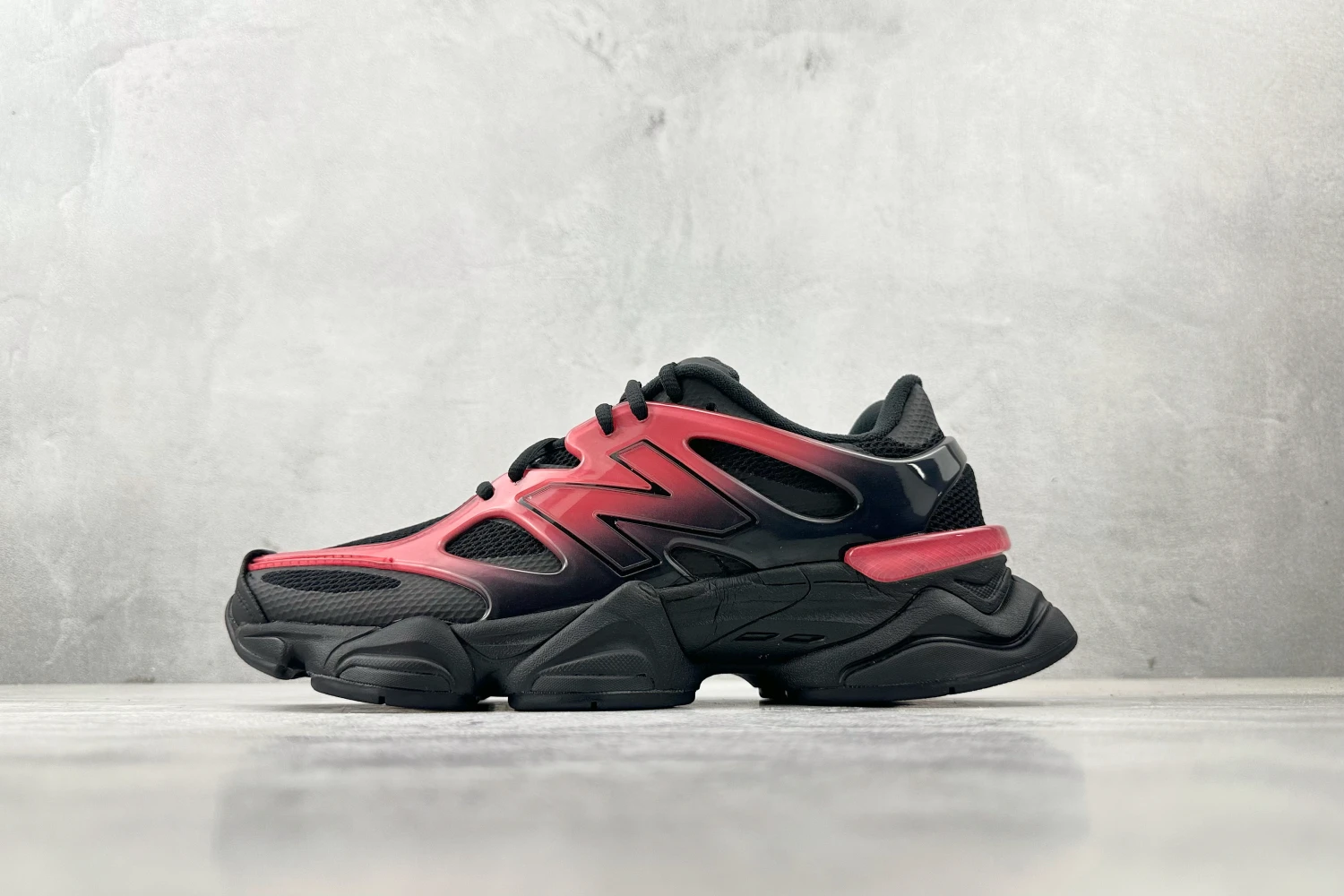 New Balance 9060 Inferno Gradient Sneakers – Futuristic Black & Crimson Chunky Streetwear Shoes With Oversized ABZORB Cushioning For Men & Women