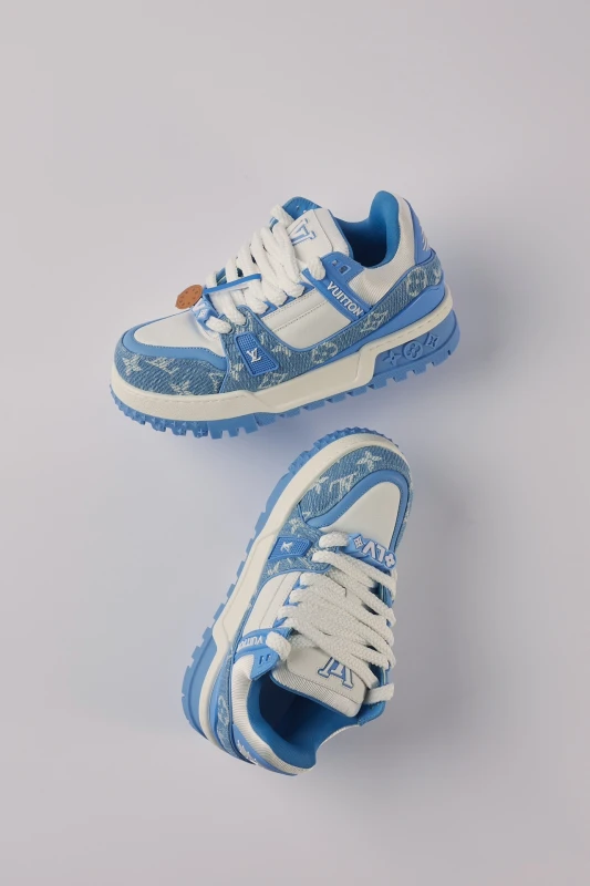 Louis Vuitton Monogram Denim Trainer Sneakers – Sky Blue Luxury Streetwear Shoes