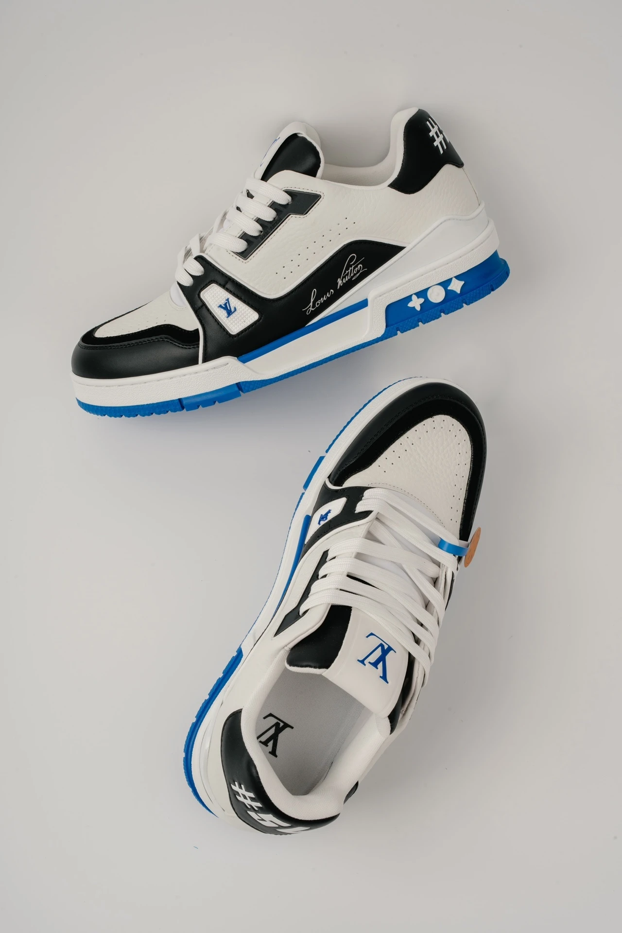 Louis Vuitton White, Black & Blue Low-Top Luxury Fashion Sneakers for Men & Women