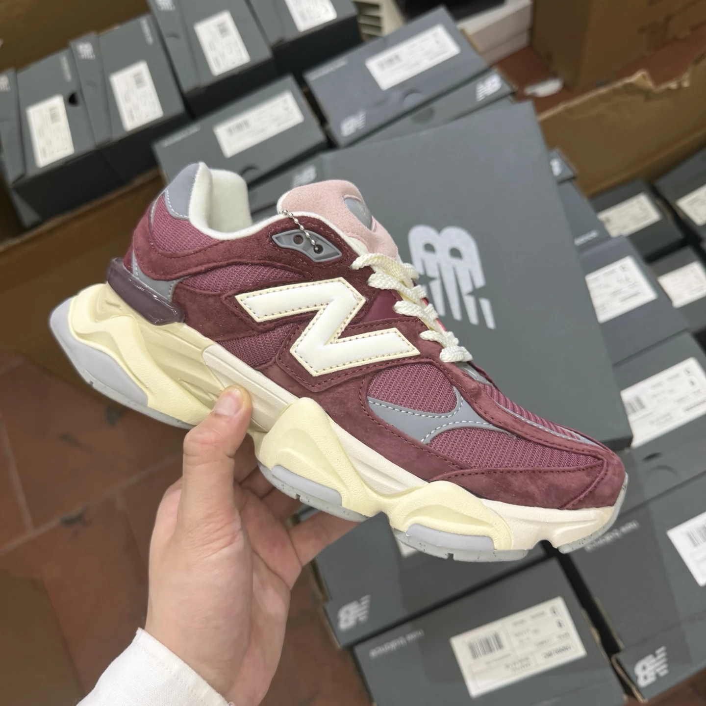 New Balance Chunky Runner Sneakers – Burgundy, Cream & Dusty Pink