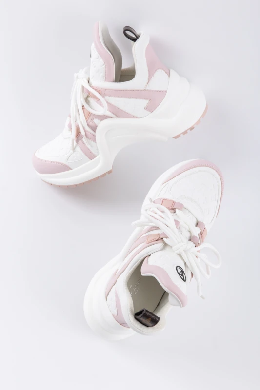 Louis Vuitton Archlight Pink Monogram Sneakers – White Blush Platform Shoes