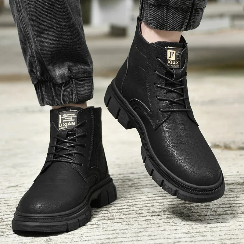 Men’s Genuine Leather High-Top Motorcycle & Winter Boots