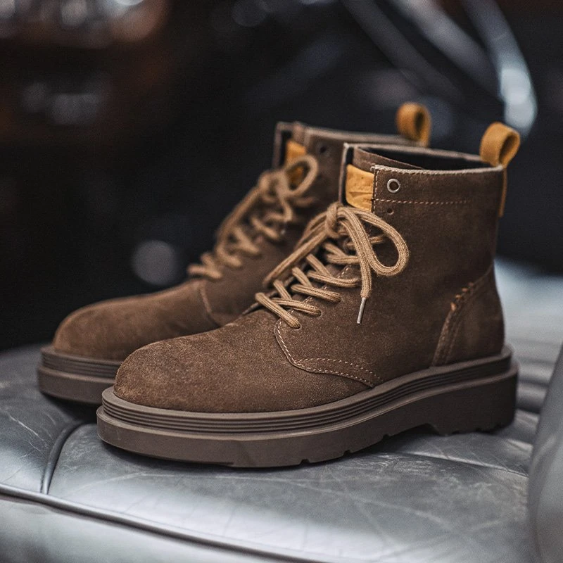 Men's Vintage Brown Suede High-Top Winter Work Boots