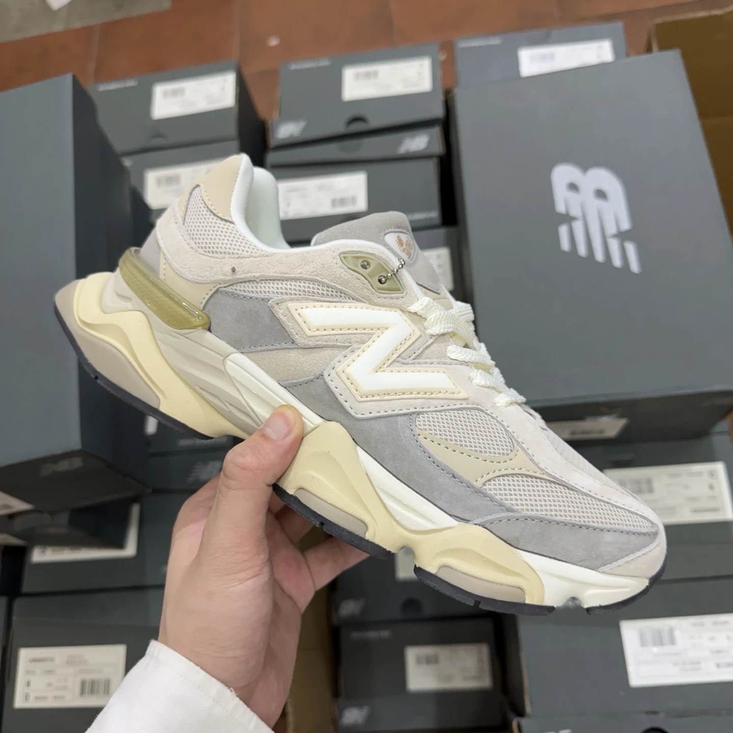 New Balance Cream Stone Chunky Sneakers