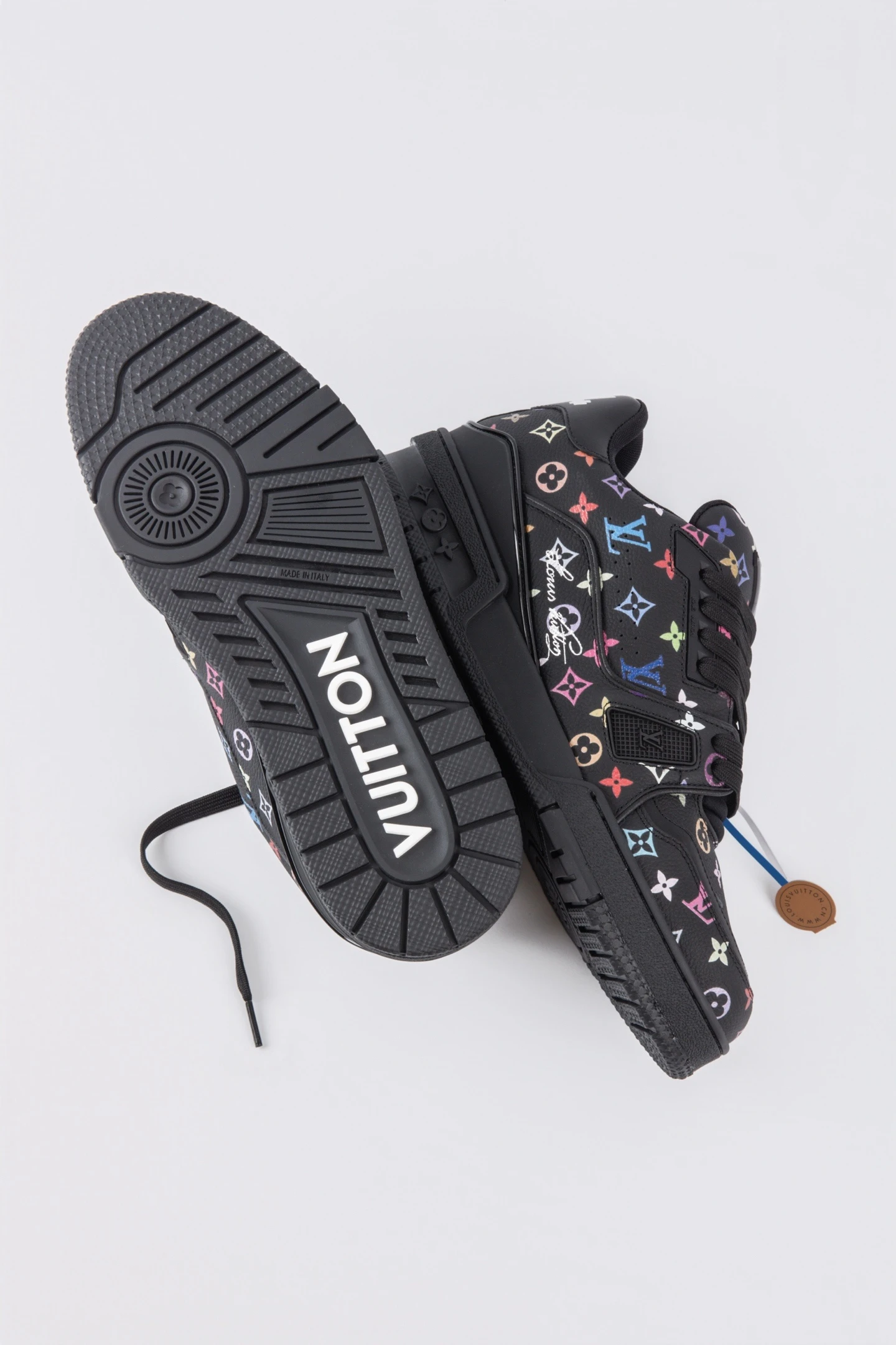 Louis Vuitton Black Multicolor Monogram Low-Top Luxury Fashion Sneakers for Men & Women