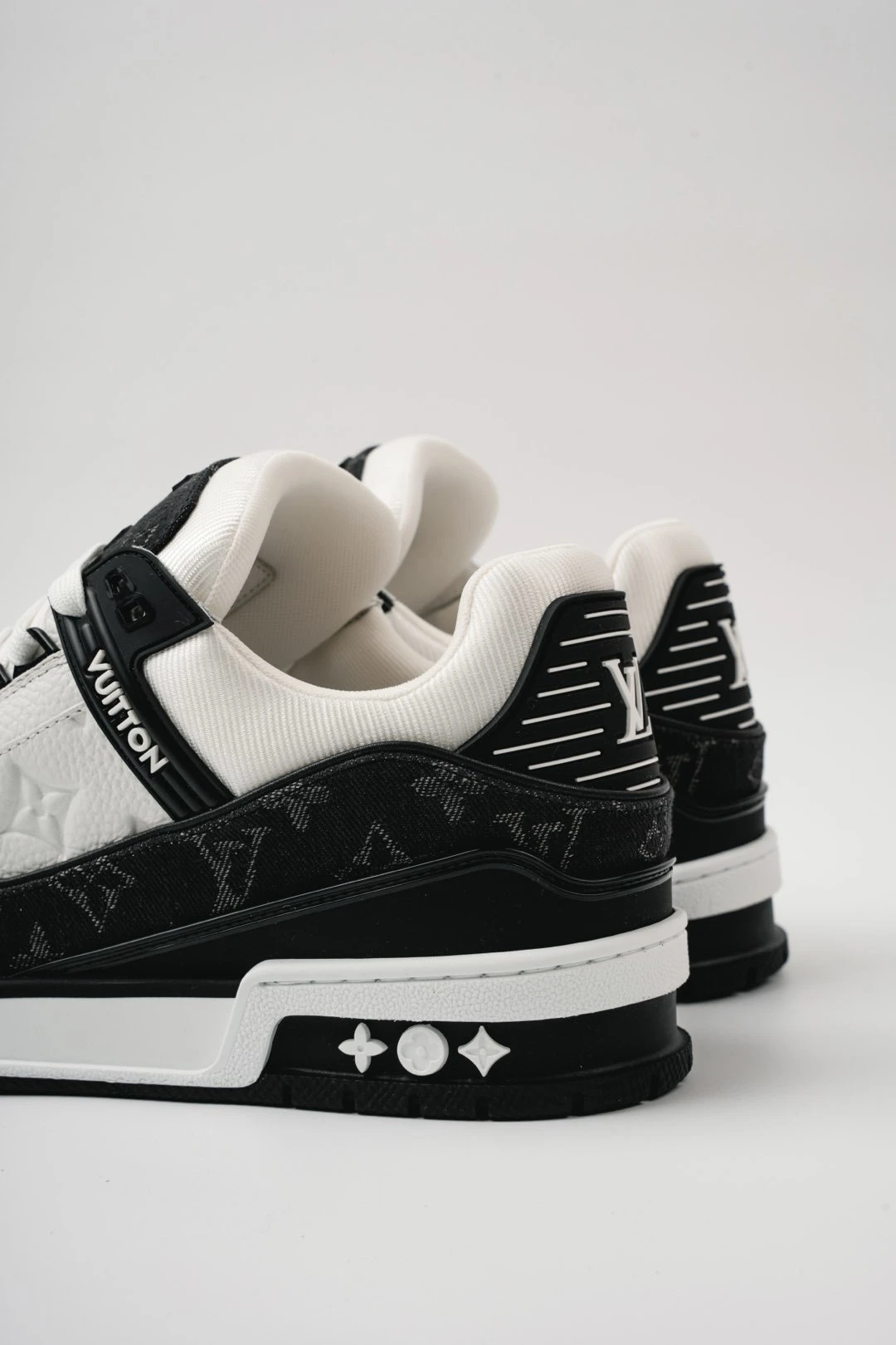 Louis Vuitton Black Monogram & White Low-Top Luxury Fashion Sneakers for Men & Women
