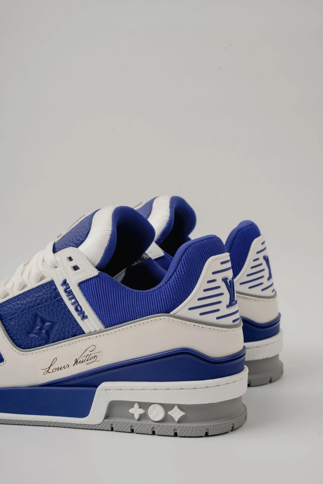 Louis Vuitton Royal Blue, White & Grey Low-Top Luxury Fashion Sneakers for Men & Women
